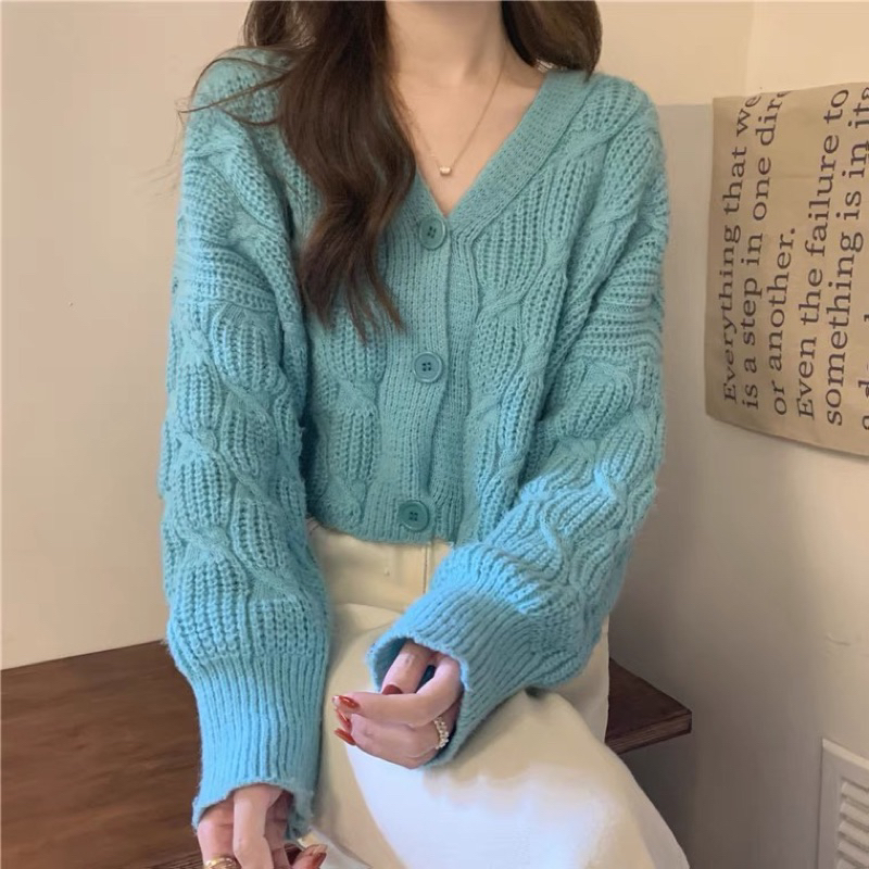 Áo khoác len Cardigan dài tay dáng ngắn thời trang thu đông hàng QCCC
