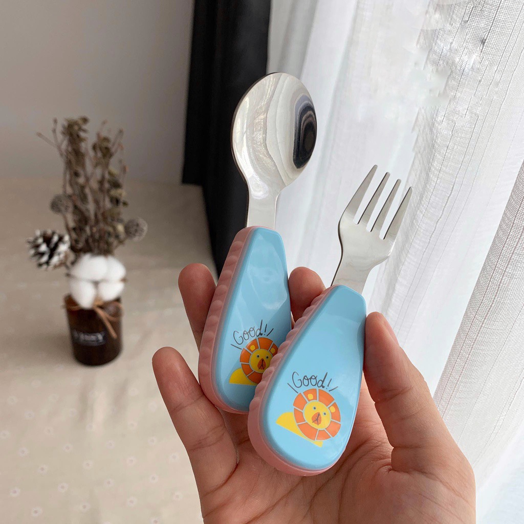 Thìa dĩa tập xúc cho bé chất liệu inox - dạng vỉ