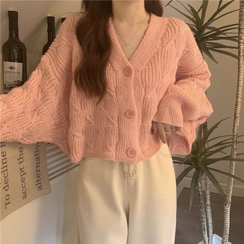 Áo khoác len Cardigan dài tay dáng ngắn thời trang thu đông hàng QCCC
