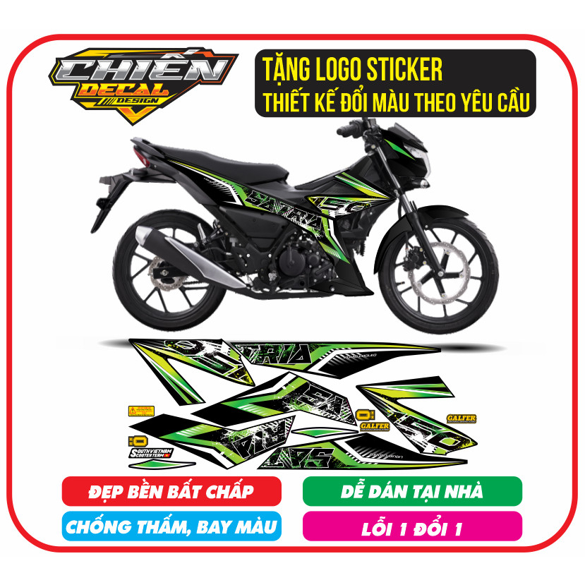 Tem rời xe satria - raider F150 mẫu tem chế đen xanh 7 màu