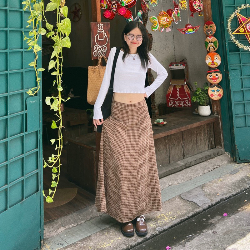 Chân váy dài kẻ caro xòe Vintage - Aufra studio