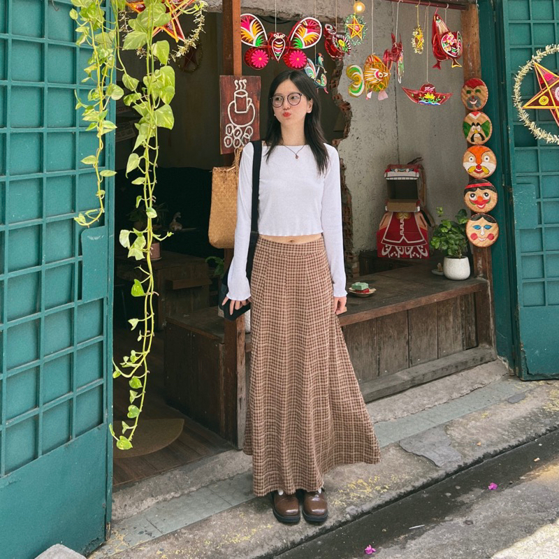 Chân váy dài kẻ caro xòe Vintage - Aufra studio