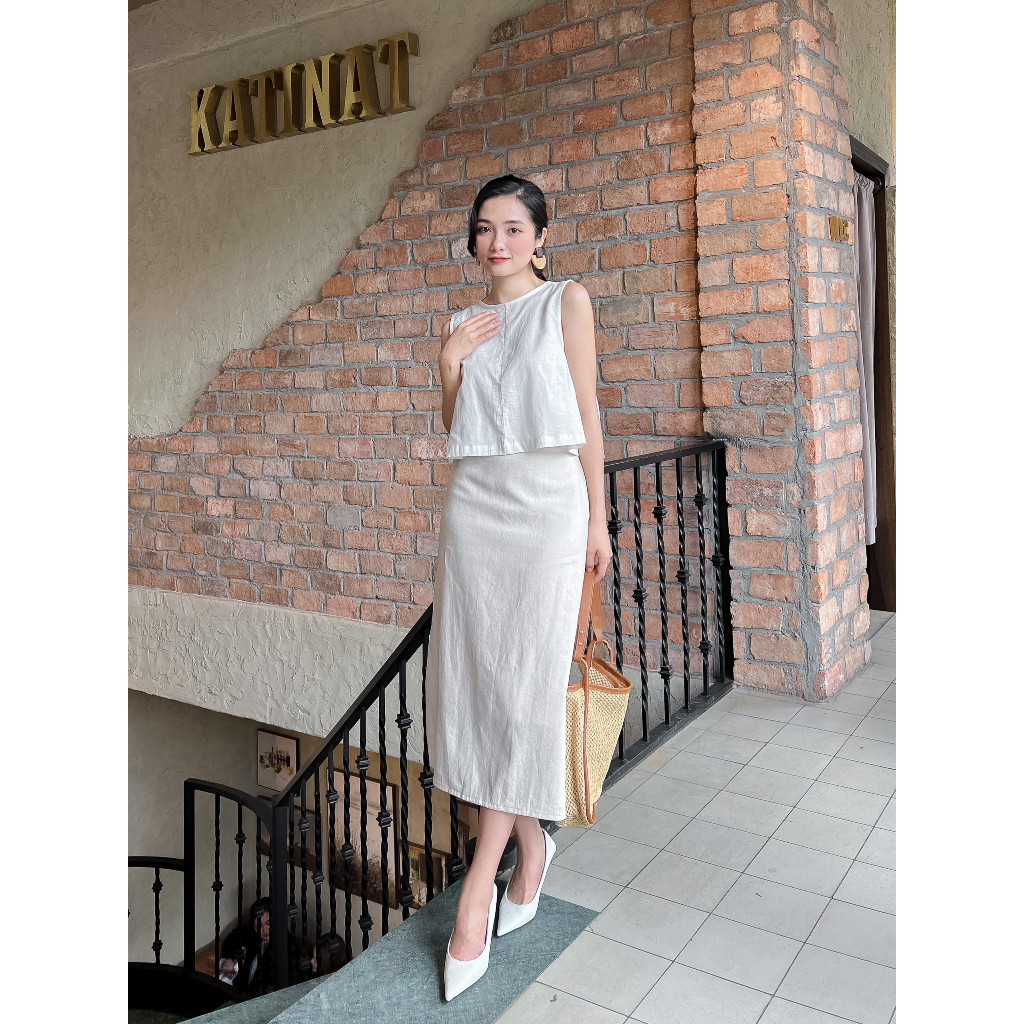 Chân váy linen form A dáng dài suông chân váy linen dáng dài nữ tính thời trang Hoa Đô màu muối tiêu HD3042