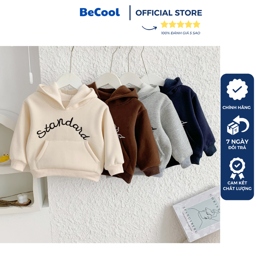 Áo hoodie bé trai bé gái, áo khoác cho bé thêu STANDAR chất nỉ cao cấp, mềm mịn, có mũ, đường may đẹp - BeCool 11-27kg