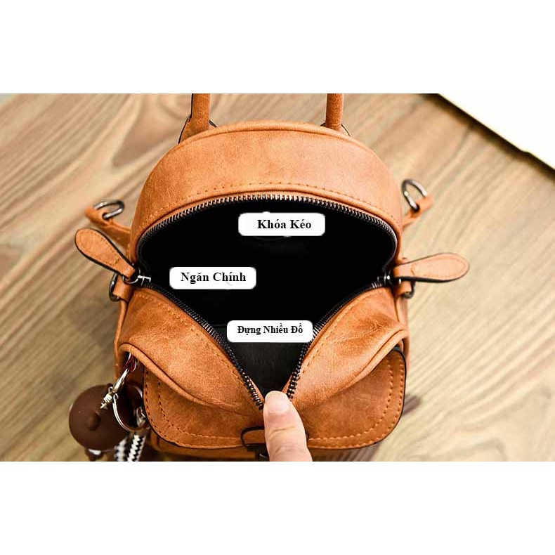 Balo da nữ - Balo mini thời trang tặng kèm gấu kiêm túi xách đeo vai đeo chéo cá tính