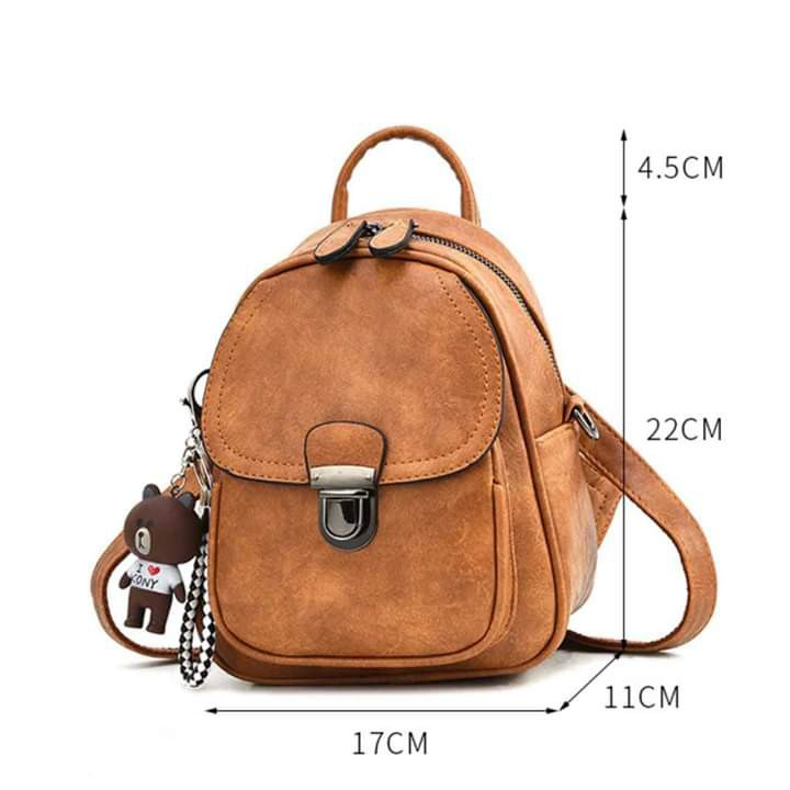 Balo da nữ - Balo mini thời trang tặng kèm gấu kiêm túi xách đeo vai đeo chéo cá tính