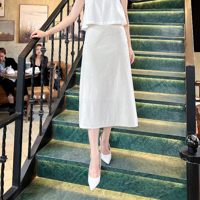 Chân váy linen form A dáng dài suông chân váy linen dáng dài nữ tính thời trang Hoa Đô màu muối tiêu HD3042