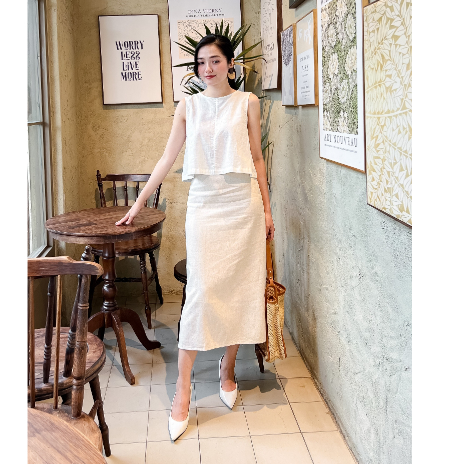 Chân váy linen form A dáng dài suông chân váy linen dáng dài nữ tính thời trang Hoa Đô màu muối tiêu HD3042