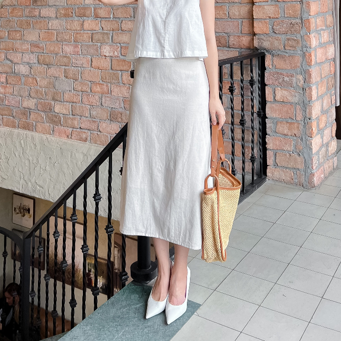 Chân váy linen form A dáng dài suông chân váy linen dáng dài nữ tính thời trang Hoa Đô màu muối tiêu HD3042