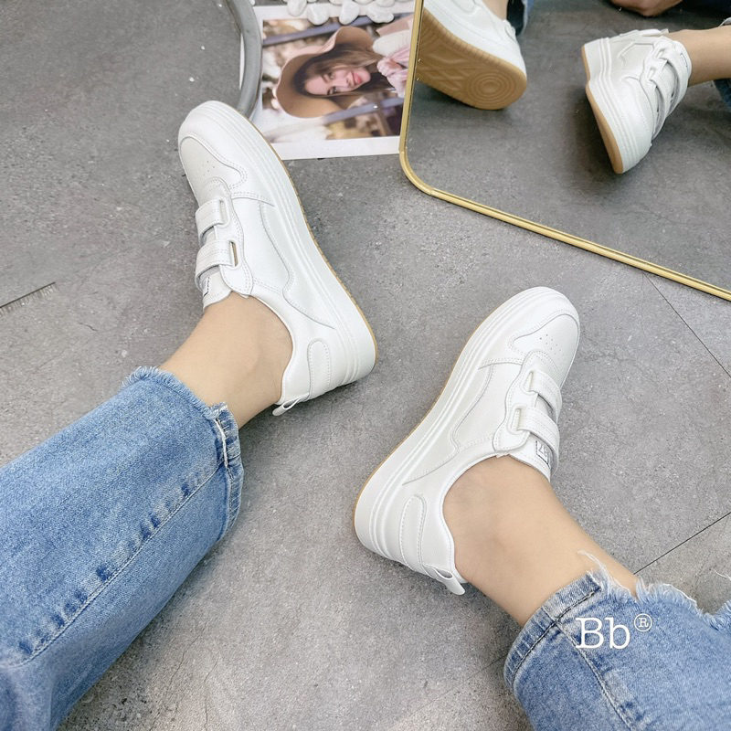 Giày thể thao nữ quai dán lót nâu da mềm hàng QCCC