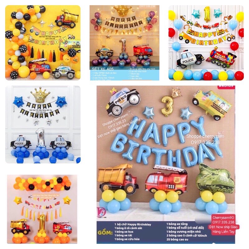 Set Bóng Xe Các Kiểu Cho Bé Trai Rất Thích Thú Khi Sinh Nhật Tặng Bơm Keo Y Hình
