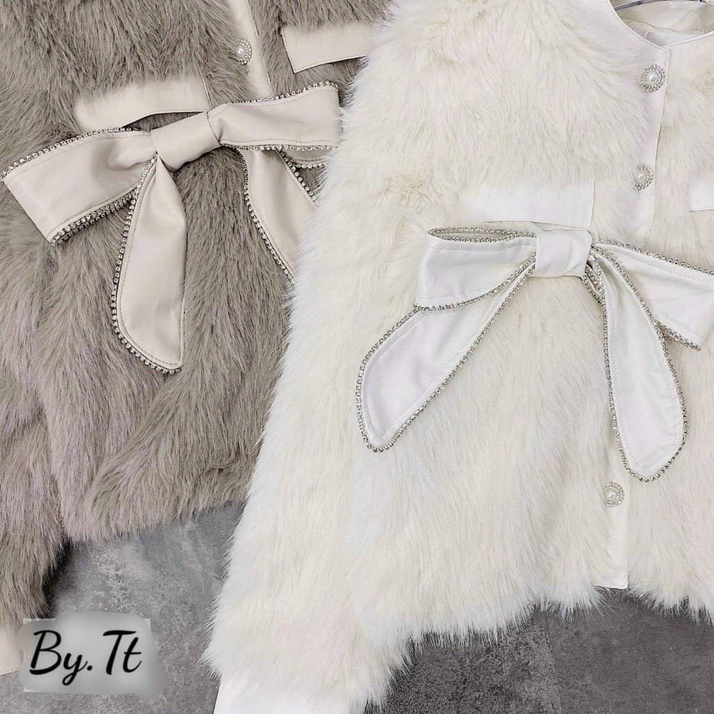 Áo khoác len lông cúc ngọc nơ da 3 trần trám L1