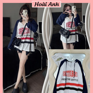 Áo Thun Dài Tay Cổ V Có Mũ Phối Màu CHETTOBRO Áo Hoodie Mỏng Freesize Form Rộng