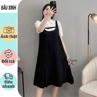 Váy đầm bầu công sở mùa hè dáng tiểu thư-đầm bầu thiết kế baabydoll chân xếp ly cổ sen fresize baaif không bầu