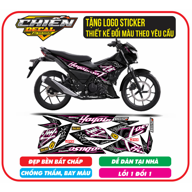 Tem rời xe satria - raider F150 mẫu tem chế hayabusa màu đen chỉ hồng