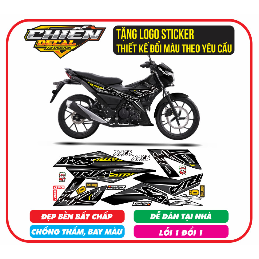 Tem rời xe satria - raider F150 mẫu tem chế hayabusa màu đen bạc
