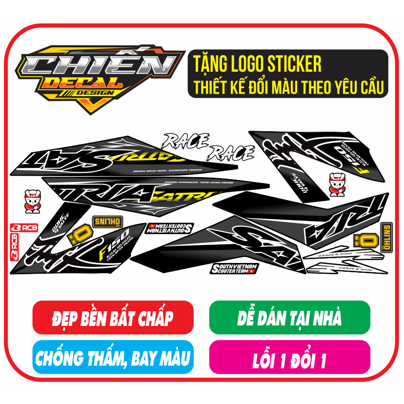 Tem rời xe satria - raider F150 mẫu tem chế hayabusa màu đen bạc