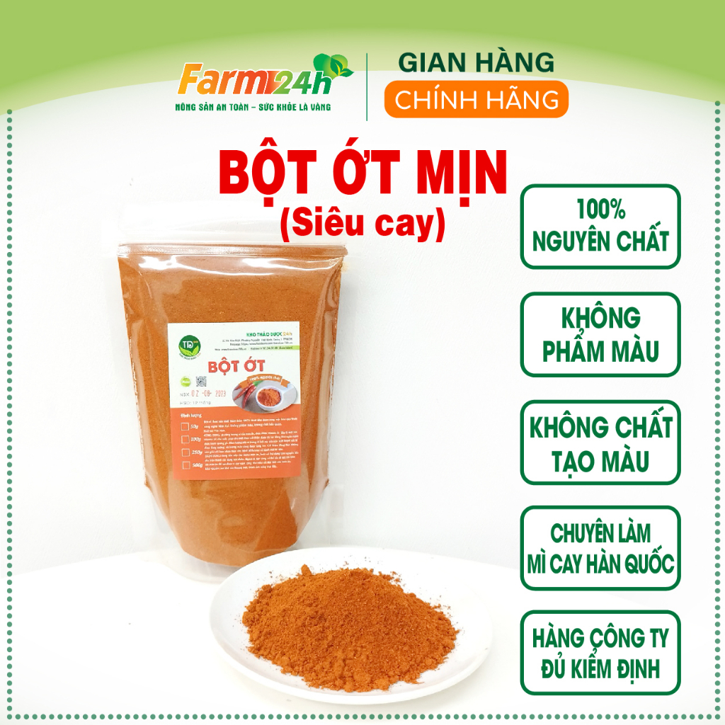 Ớt bột mịn siêu cay, chuyên nấu mì cay, làm kim chi, hàng công ty, cam kết không chất phụ gia  I Farm24h
