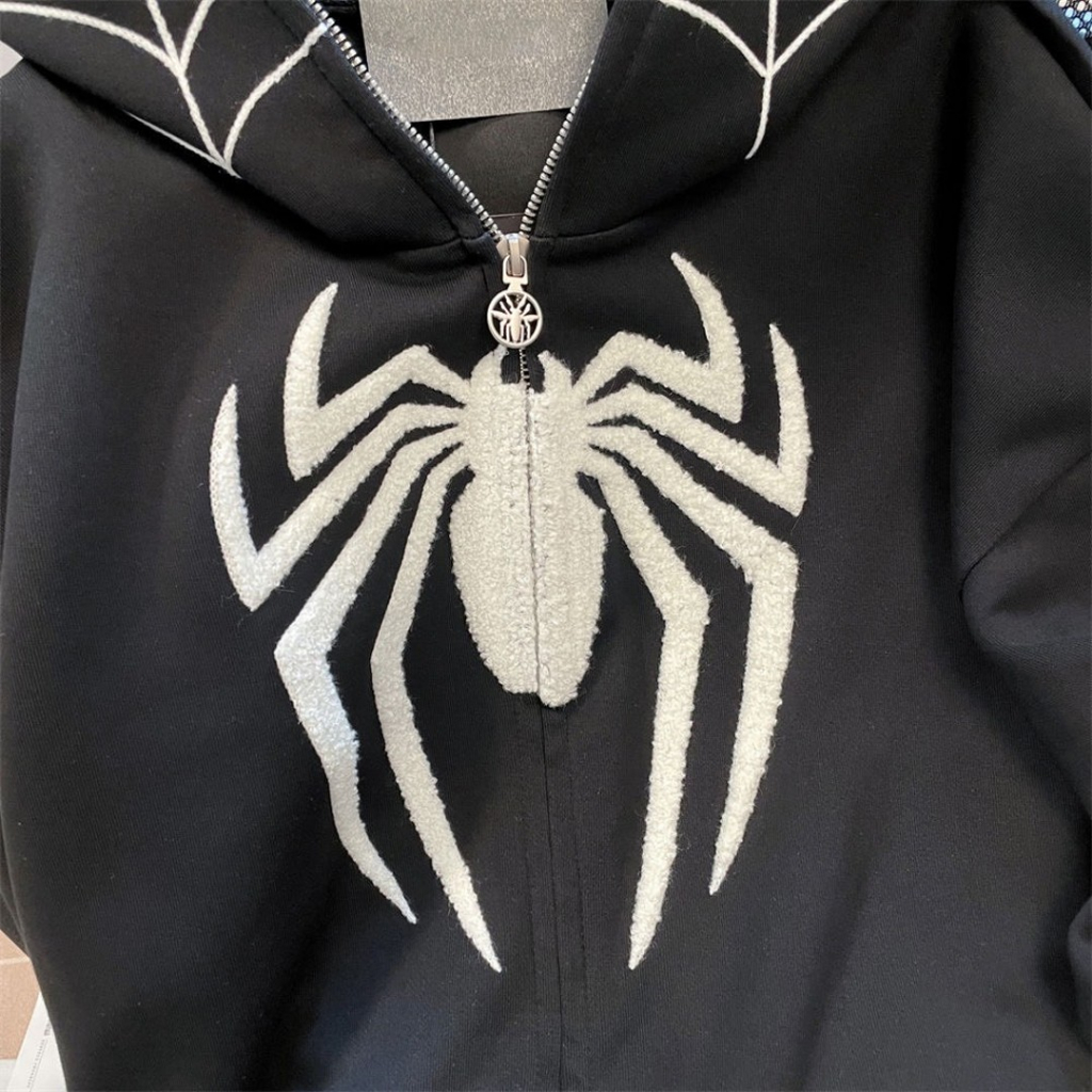 Áo Khoác Hoodie Zip khóa kéo Người Nhện Mũ Trùm 2 lớp Chất Vải Nỉ Cotton hình thêu nhện