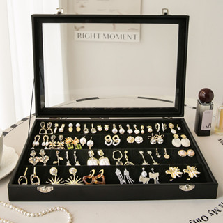 Hộp đựng trang sức, đồng hồ, dây chuyền bọc da mặt kính phong cách sang trong hàng có sẵn