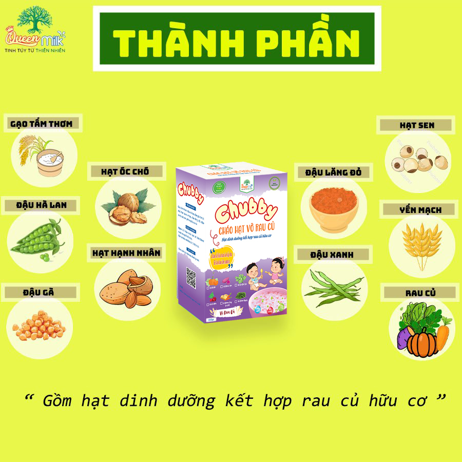 Cháo hạt vỡ rau củ hữu cơ Chubby cho bé ăn dặm từ 6 tháng ShinHome Baby