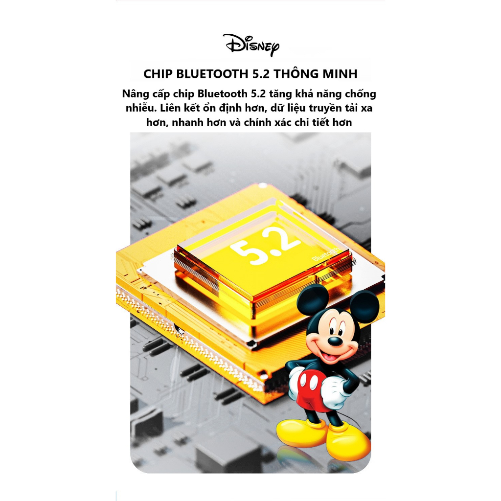 Tai nghe Bluetooth không dây Disney P68 TWS 5.2 chính hãng nút cảm ứng âm thanh HIFI có mic đàm thoại