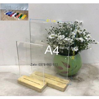 Kệ MENU mica A4 ngang,dọc KT 30cm×21cm đế lùa, đế gỗ theo yêu cầu  tháo lắp dễ dàng