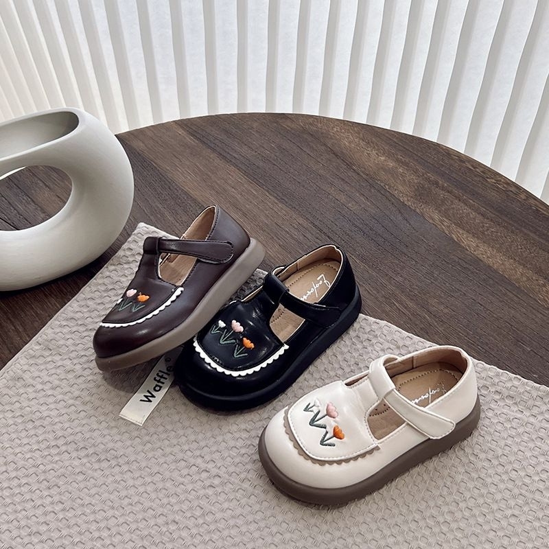 Giày búp bê da mềm 3 màu, thêu hoa cho bé gái