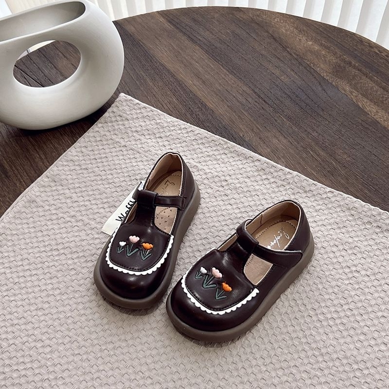 Giày búp bê da mềm 3 màu, thêu hoa cho bé gái