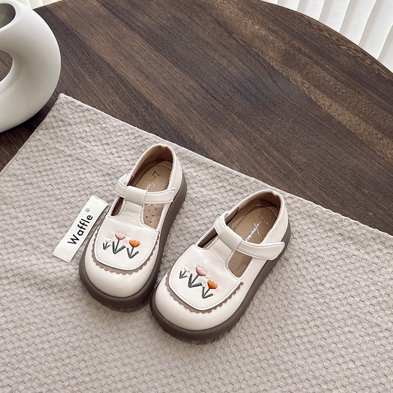 Giày búp bê da mềm 3 màu, thêu hoa cho bé gái