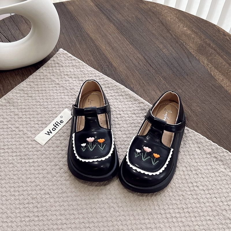 Giày búp bê da mềm 3 màu, thêu hoa cho bé gái