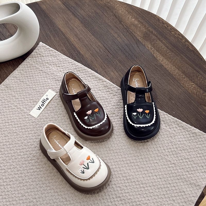 Giày búp bê da mềm 3 màu, thêu hoa cho bé gái