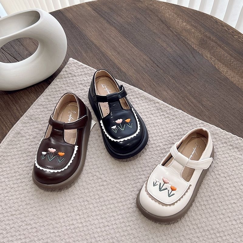 Giày búp bê da mềm 3 màu, thêu hoa cho bé gái