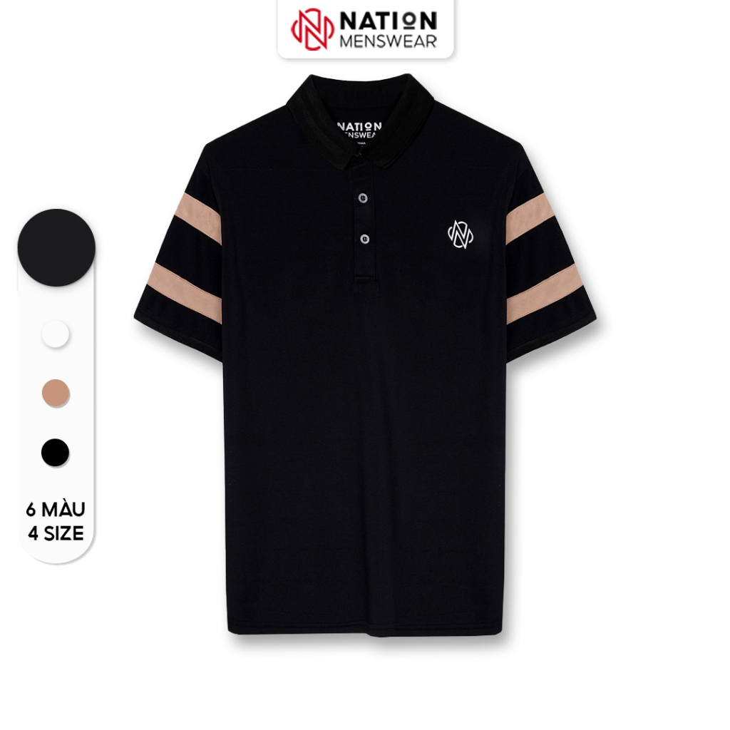 Áo polo nam NATION MENSWEAR chất Cotton Bạc Hà cao cấp, mát mẻ, thiết kế kẻ tay áo trẻ trung lịch lãm PL006