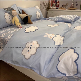 Bộ chăn ga Poly nhập khẩu chần bông dày- mẫu mây xanh Pastel Decor Home