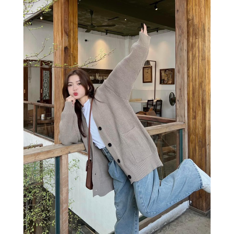 Áo Khoác Cardigan trơn form to Hàn quốc
