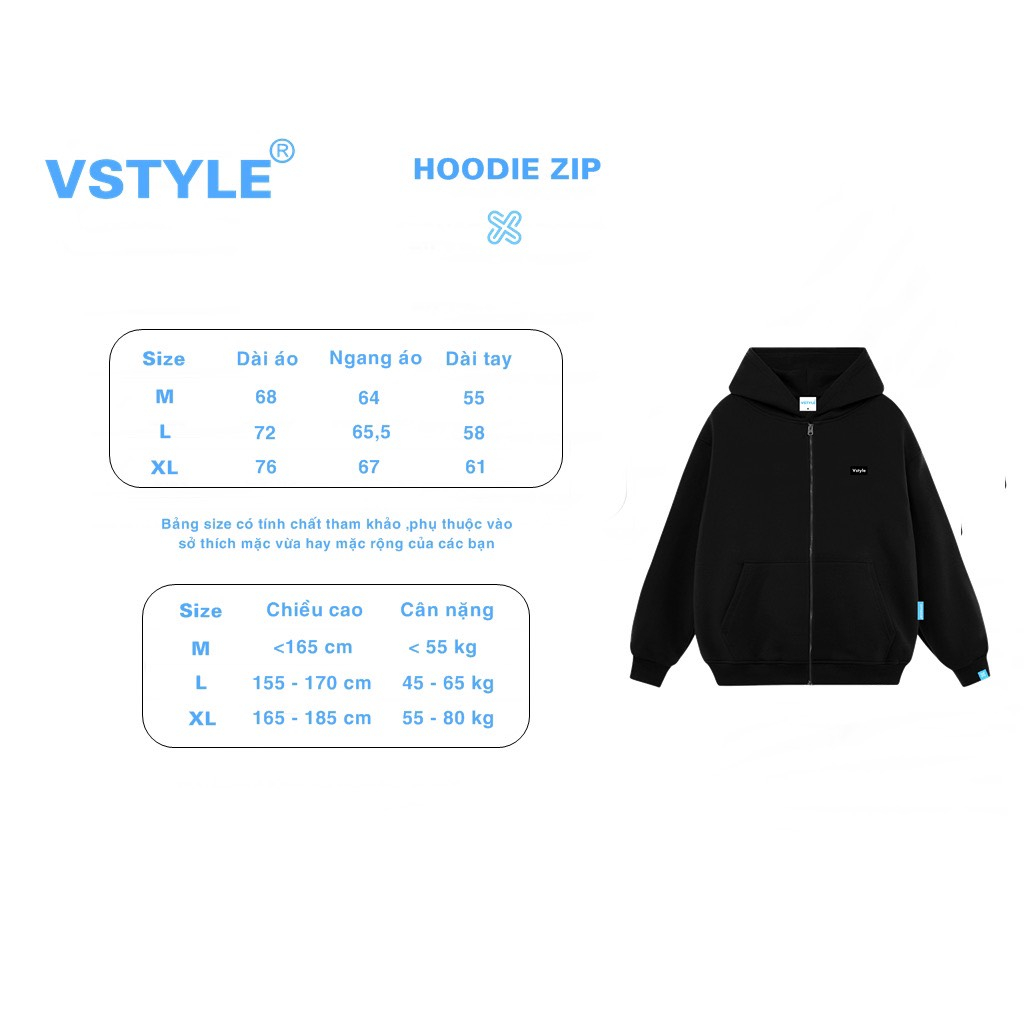 Áo Hoodie Zip VSTYLE Form Rộng Mũ Trùm 2 Lớp Vải Cotton Nỉ Cao Cấp , Hoodie Nam Nữ Unisex
