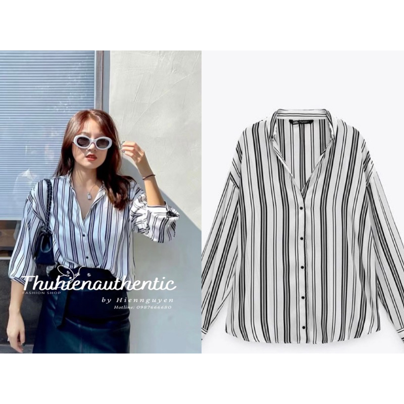 Áo sơ mi lụa nhẹ trắng kẻ sọc form rộng mã code: 2753/332 ZARA chính hãng(kèm ảnh thật)