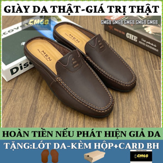 Giày sục nam da thật nguyên tấm cao cấp đế cao su khâu chỉ êm chân TK104