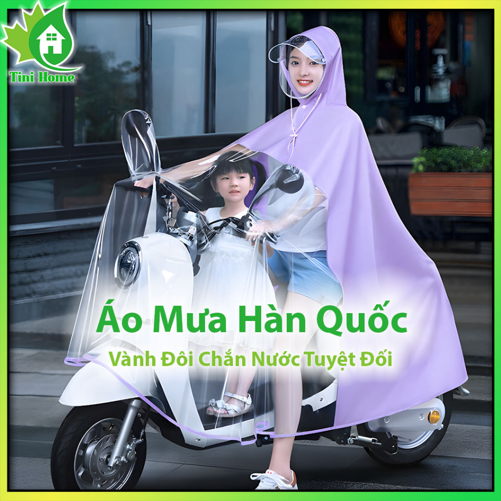 Áo Mưa Đi Xe Máy, Áo Mưa Hàn Quốc 1 Người Phối Màu Trong Suốt, Vành Đôi Chắn Nước Tuyệt Đối - Tini Home Shop [HCM]