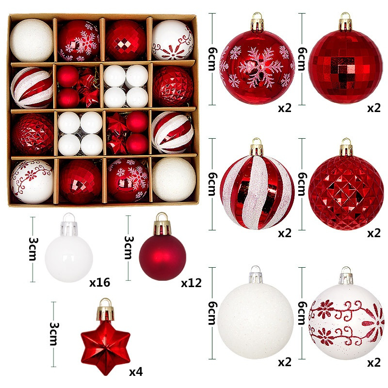 Hộp 44 Trái Châu Noel , Quả Châu Trang Trí Noel, phụ kiện Trang Trí Giáng Sinh, Decor, cây Thông Noel kích thước 4-6cm