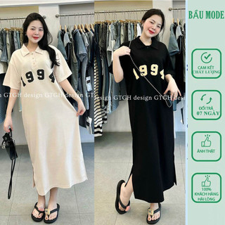 Đầm váy bầu polo mùa hè dáng suông dài chất mềm mát - đầm bầu công sở xinh hàng đẹp freesize