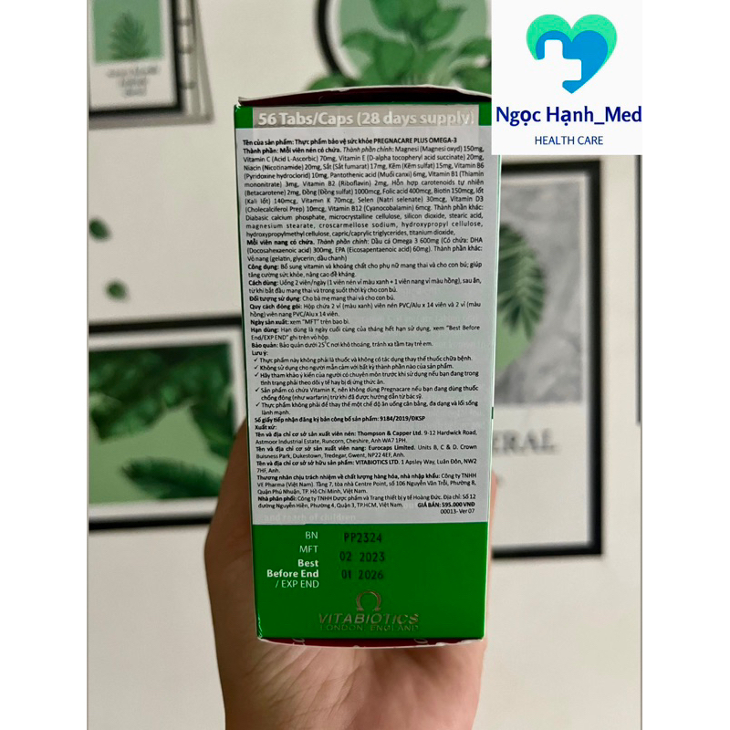 Pregnacare Plus Omega 3 - Viên uống bổ sung vitamin, khoáng chất, dinh dưỡng ở phụ nữ mang thai, cho con bú Hộp 56 viên