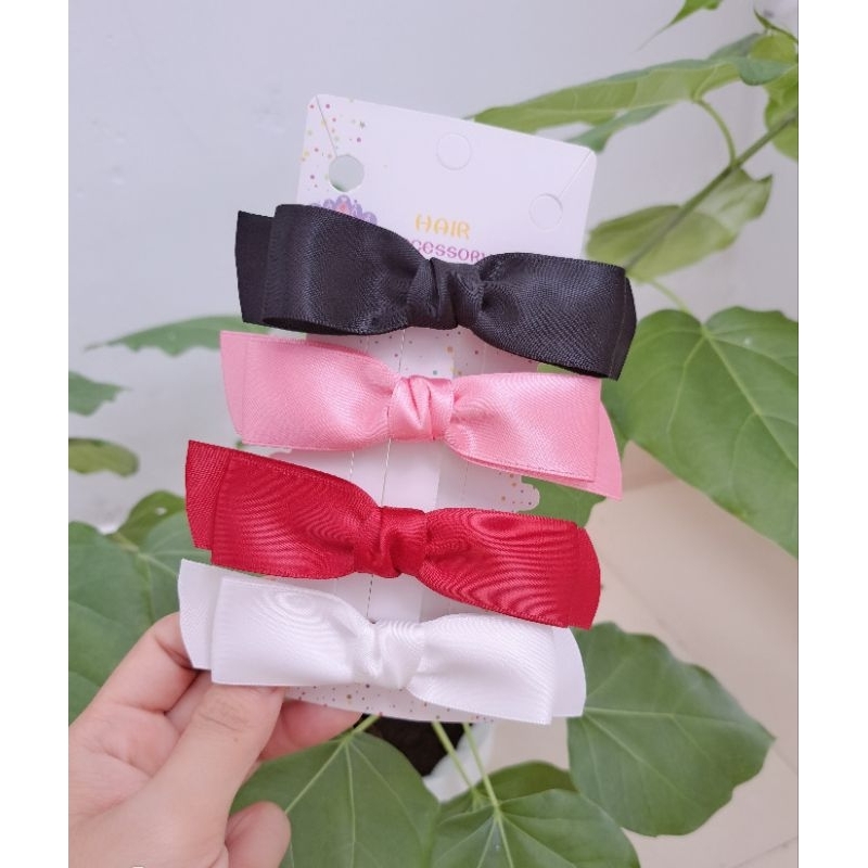 Kẹp tóc mái nơ lụa 2 lớp đơn giản