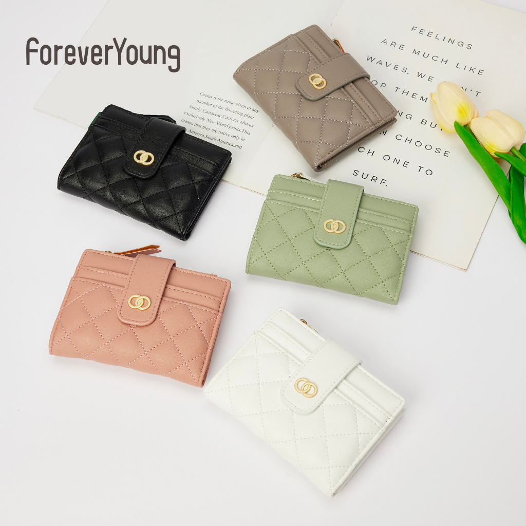 Ví Nữ Ngắn Mini Cầm Tay Đựng Tiền FOREVER YOUNG Thời Trang Kẻ Caro Xinh Xắn Da Cao Cấp PFY41