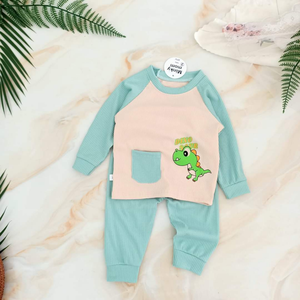 Bộ len tăm cho bé túi thật in hình thú Minkeymom, Bộ thu đông cho bé trai bé gái