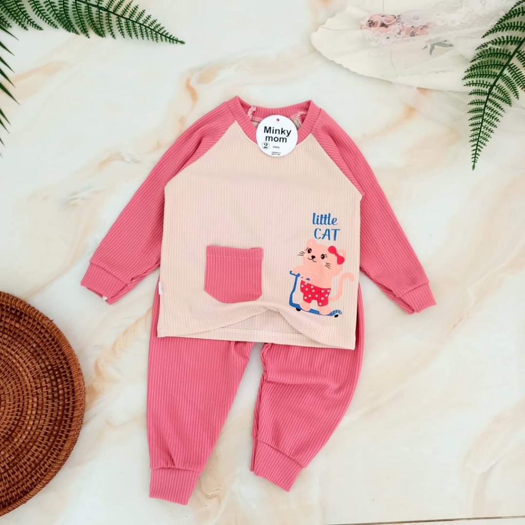 Bộ len tăm cho bé túi thật in hình thú Minkeymom, Bộ thu đông cho bé trai bé gái