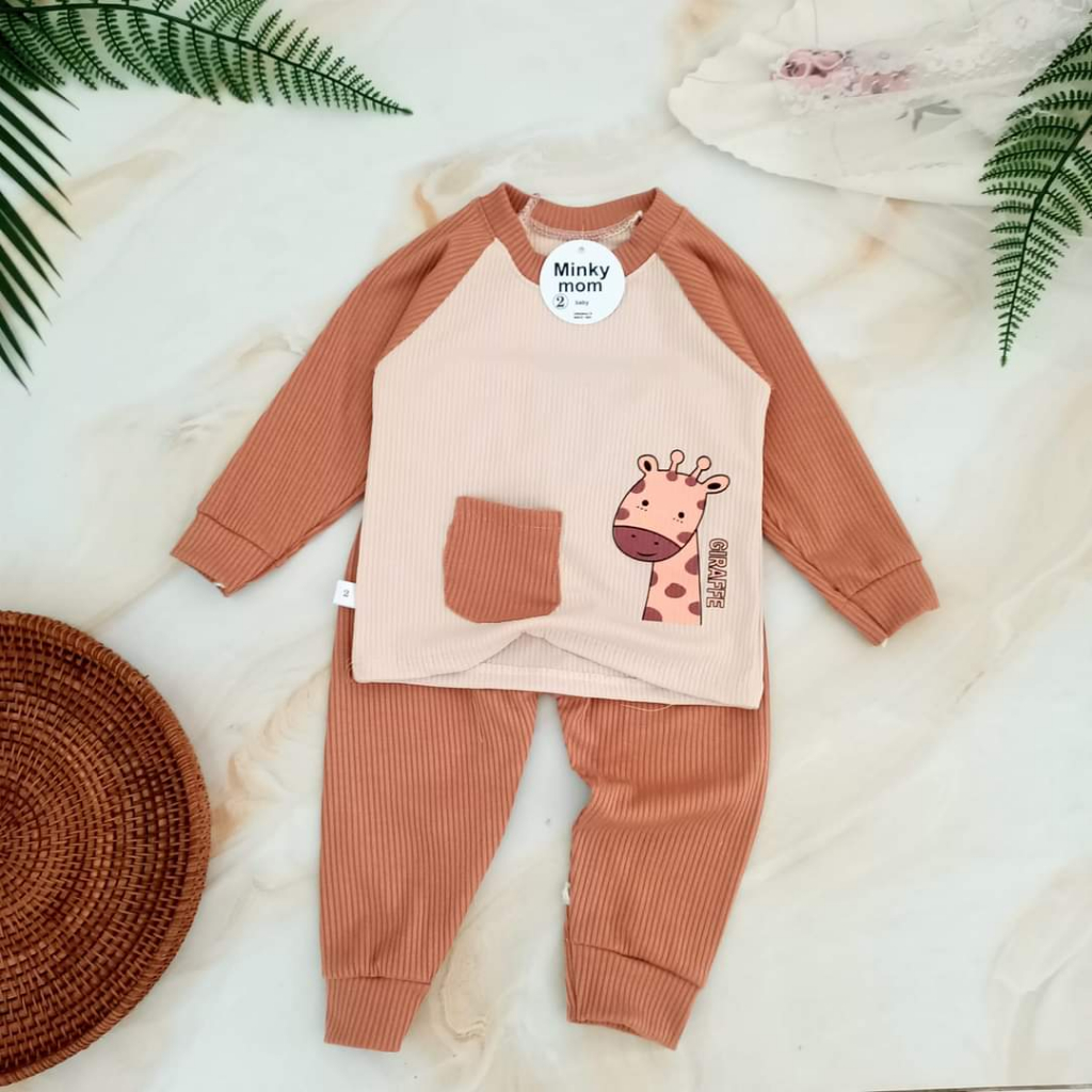 Bộ len tăm cho bé túi thật in hình thú Minkeymom, Bộ thu đông cho bé trai bé gái