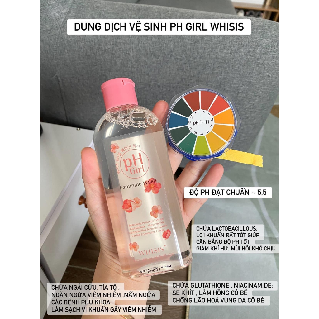 [Che Tên] Dung Dịch Vệ Sinh Phụ Nữ Hàn Quốc Whisis pH Girl Feminine Wash 200ml Làm Sạch Nhẹ Nhàng, Duy Trì Độ Ẩm & pH