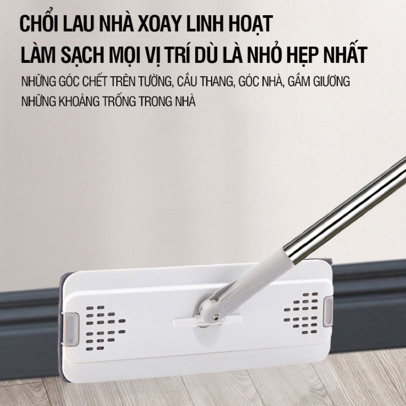 Bộ cây lau nhà tự vắt thông minh 2 cây lau tặng kèm 8 bông lau kèm thùng vắt lau sạch mọi ngóc ngách